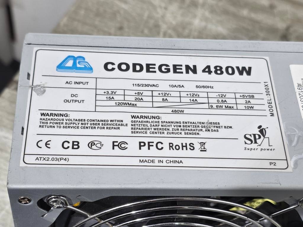 Codegen 480w max voeding psu power supply 300x1, Ophalen of Verzenden, Gebruikt