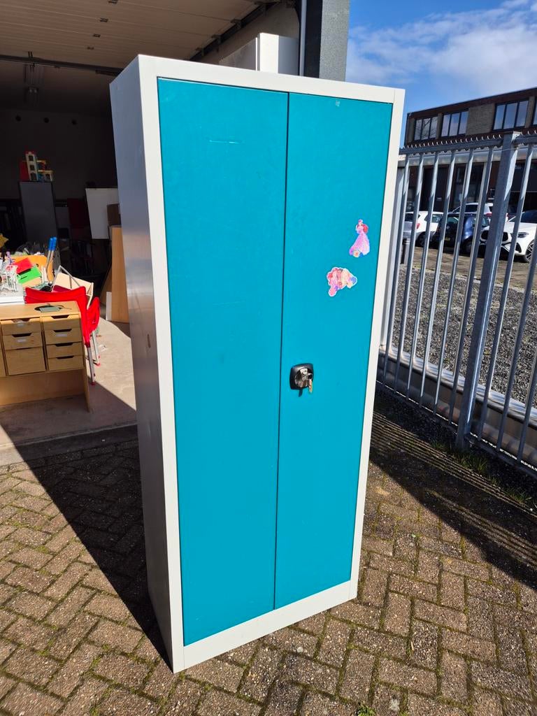 Stalen archiefkast met slot - Blauw/Wit, Ophalen, Gebruikt, 50 tot 100 cm, Met slot