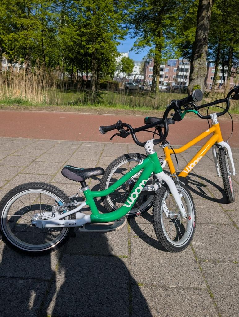2x Woom Kinderfietsen: Woom 1 (groen) & Woom 3 (geel), Fietsen en Brommers, Fietsen | Kinderfietsjes, Ophalen of Verzenden, Zo goed als nieuw