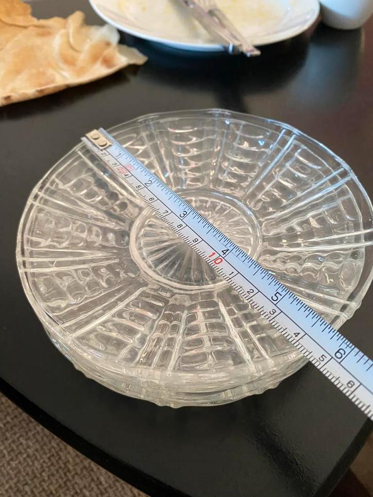 5 glazen gebaksbordjes - Vintage design, Huis en Inrichting, Keuken | Servies, Gebruikt, Bord(en), Overige stijlen, Glas, Ophalen of Verzenden