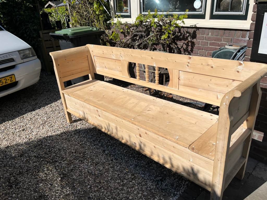 Grenen houten bank, Huis en Inrichting, Banken | Bankstellen, Ophalen, Minder dan 75 cm, 150 tot 200 cm, Driepersoons