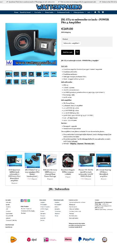 JBL GT3-10 subwoofer 10 inch + JBL Power P80.4 versterker, Auto diversen, Autospeakers, ., Nieuw, Ophalen of Verzenden, .