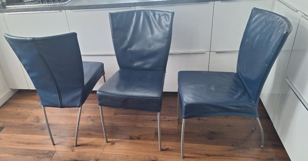 4-6 stoelen Spica, ontwerp Gijs Papavoine Montis, Ophalen, Gebruikt, Blauw, Leer