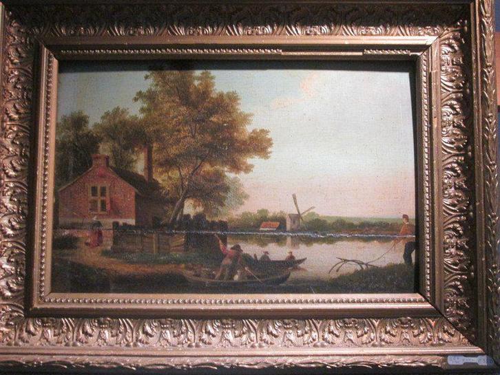 Hollands landschap - schilderij 18e-19e eeuw, Antiek en Kunst, Kunst | Schilderijen | Klassiek, Ophalen