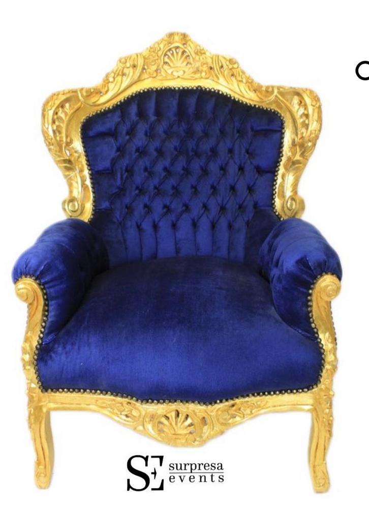 Barok Troonstoel Royal Blauw met Goud - Luxe Design Stoel, Huis en Inrichting, Stoelen, Nieuw, Eén, Hout, Blauw, Ophalen of Verzenden