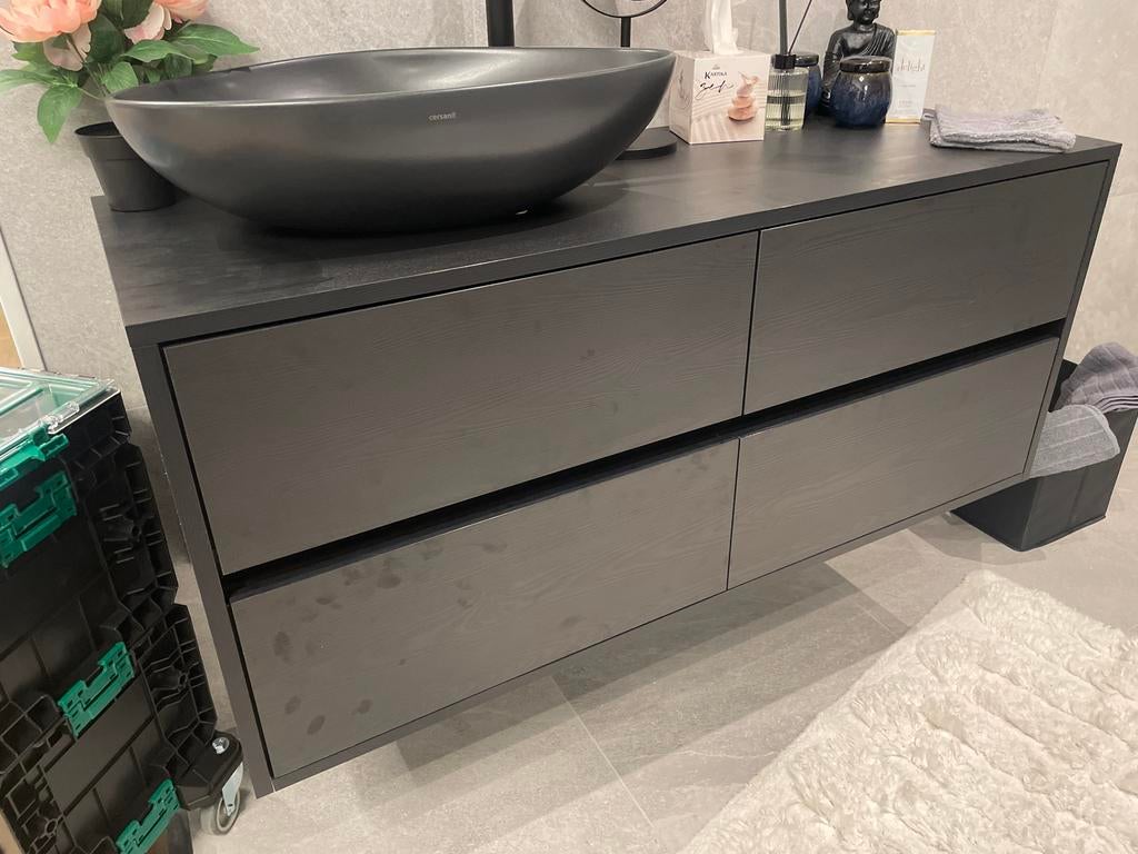 Maatwerk Badkamermeubel - Zwart Houtlook - Nieuw, Ophalen, 100 tot 150 cm, Nieuw, Minder dan 100 cm