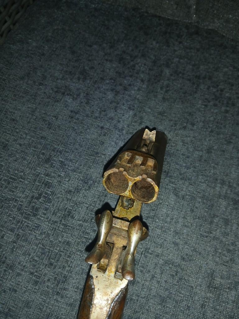 Antiek dubbelloops pistool - Decoratie of verzamelobject, Verzamelen, Ophalen of Verzenden, Gebruikt