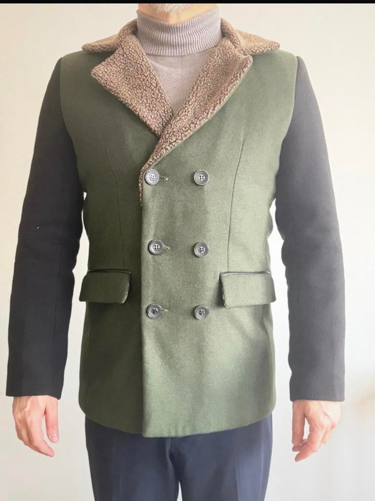 Unieke double-breasted jas maat S, Ophalen of Verzenden, Gedragen, Maat 46 (S) of kleiner, Groen
