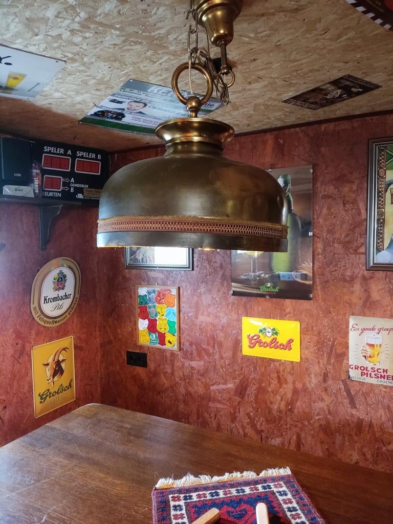 2 Koperen Vintage Hanglampen voor Café of Mancave, Gebruikt, Ophalen of Verzenden, Vintage, Industrieel, Café, Bar, Metaal