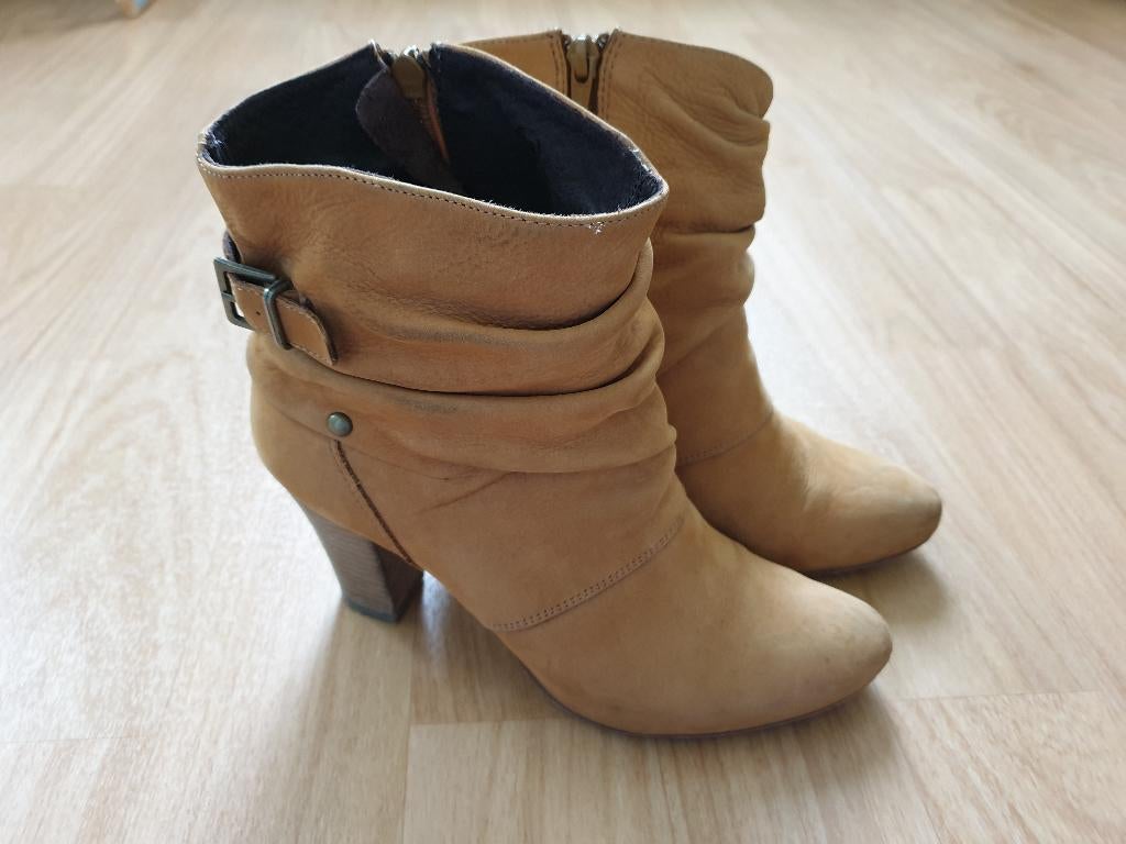 Bruine cognac kleurige leren laarsjes, Manfield, maat 39, Bruin, Lage of Enkellaarzen, Ophalen of Verzenden, Manfield