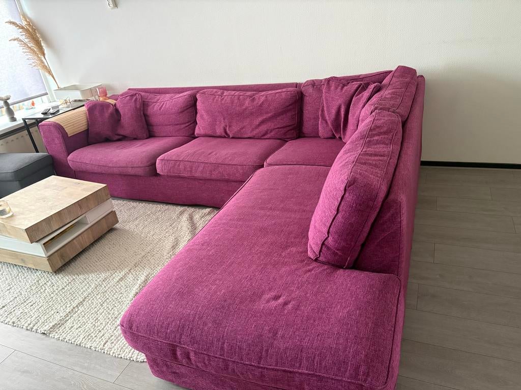 Paarse hoekbank, 250 tot 300 cm, Gebruikt, 100 tot 125 cm, Hoekbank