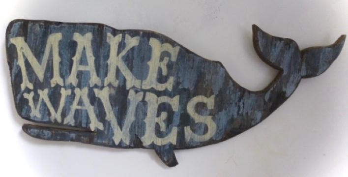 Houten wand bord/walvis/kinderkamer/strand decor/beach/whale, 30 cm, 70 cm, Hout, Decoratieobject