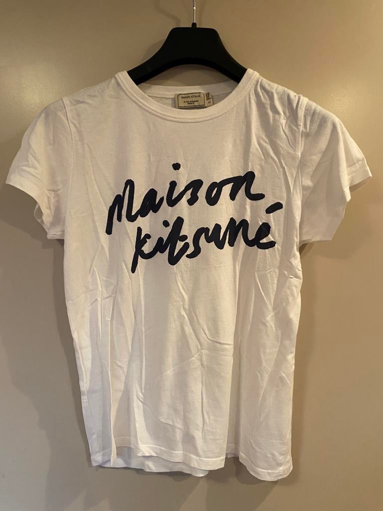 Maison Kitsuné | T-shirt | script | maat S, Verzenden, Zo goed als nieuw, Wit, Korte mouw