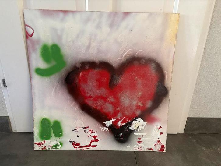 Abstract Graffiti Hart Schilderij op Multiplex Plaat, Antiek en Kunst, Kunst | Schilderijen | Abstract, Ophalen of Verzenden