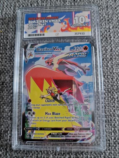 Blaziken VMax TG15 Ace Grade 10, Hobby en Vrije tijd, Verzamelkaartspellen | Pokémon, Zo goed als nieuw, Losse kaart, Ophalen of Verzenden