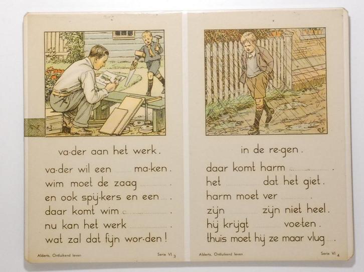 Vader aan het werk & In de regen - Ontluikend Leven, Antiek en Kunst, Antiek | Schoolplaten, Natuur en Biologie, Verzenden