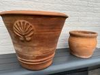 Terracotta bloempotten 2 stuks, Tuin en Terras, Gebruikt, Tuin, Rond, Minder dan 40 cm