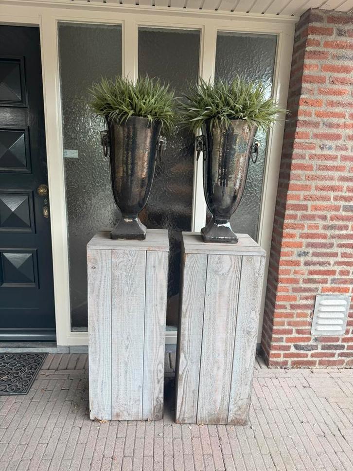 Set van 2 zuilen met potten, Huis en Inrichting, Woonaccessoires | Zuilen en Pilaren, Zo goed als nieuw, Ophalen of Verzenden