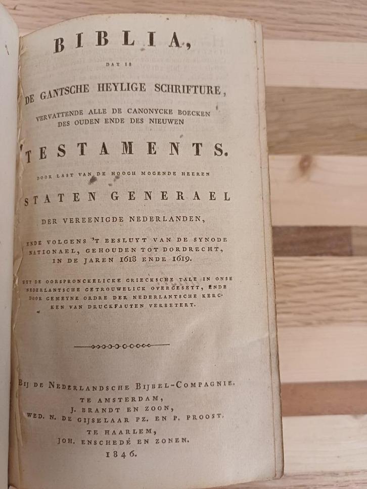 Bijbel, De gantsche heylige schrifture, testaments 1846, Antiek en Kunst, Antiek | Boeken en Bijbels, Ophalen of Verzenden