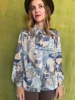 Vintage blouse, maat 40/42 - L/XL - patroon - grijs - 90's, Vintage, Ophalen of Verzenden, Gedragen, Maat 38/40 (M)