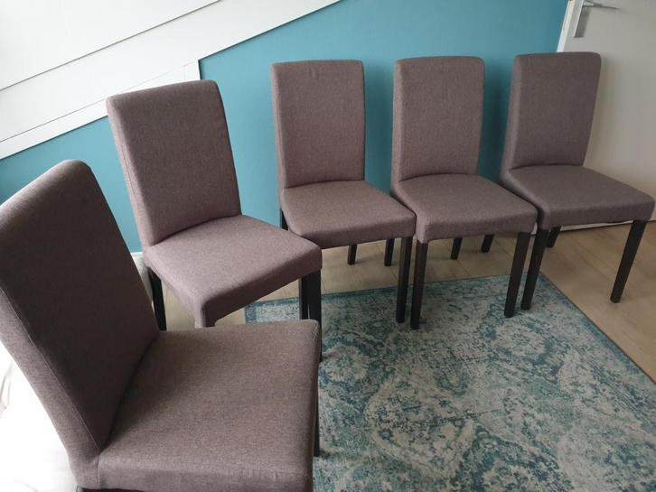 Set van 5 eetkamerstoelen, Huis en Inrichting, Stoelen, Gebruikt, Vijf, Zes of meer stoelen, Stof, Grijs, Ophalen