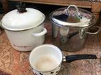 Set pannen (soep, frituur, steelpannetje), Huis en Inrichting, Keuken | Potten en Pannen, Ophalen of Verzenden, Gebruikt, Rvs