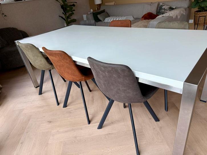 Rvs houten eettafel 220x100 zonder stoelen, Huis en Inrichting, Tafels | Eettafels, Gebruikt, 50 tot 100 cm, 200 cm of meer, Vijf personen of meer