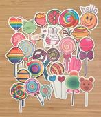 Snoep, verjaardag lolly’s stickers, Nieuw, Ophalen of Verzenden