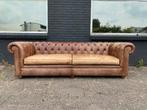 Prachtige Chesterfield bank cognac GRATIS BEZORGD, Gebruikt, 125 cm of meer, Leer, Ophalen of Verzenden