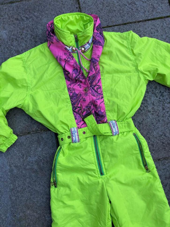 Vintage retro skipak - Ellesse neon geel met roze maat XS, Kleding | Dames, Wintersportkleding, Gedragen, Pak, Maat 34 (XS) of kleiner