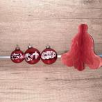 3x rode kerstbal met opdruk kerst oud vintage, Diversen, Kerst, Ophalen of Verzenden, Zo goed als nieuw