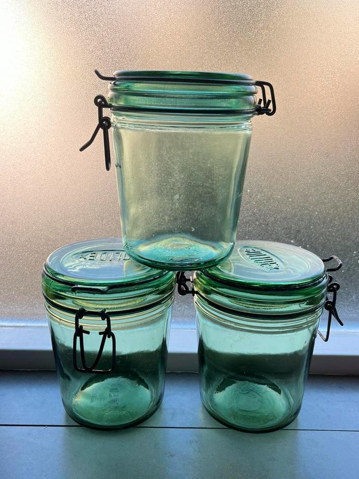 Brocante Franse weckpotten groen glas 750 ML Solidex, Antiek en Kunst, Antiek | Glas en Kristal, Ophalen of Verzenden