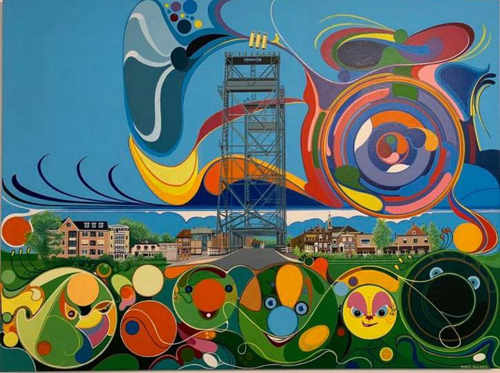 Theo Baars “Hefbrug Waddinxveen”, Antiek en Kunst, Kunst | Schilderijen | Modern, Ophalen
