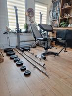 squatrek verstelbare bankje stangen dumbels en 90kggewichten, Ophalen, Zo goed als nieuw, Fitnessbank