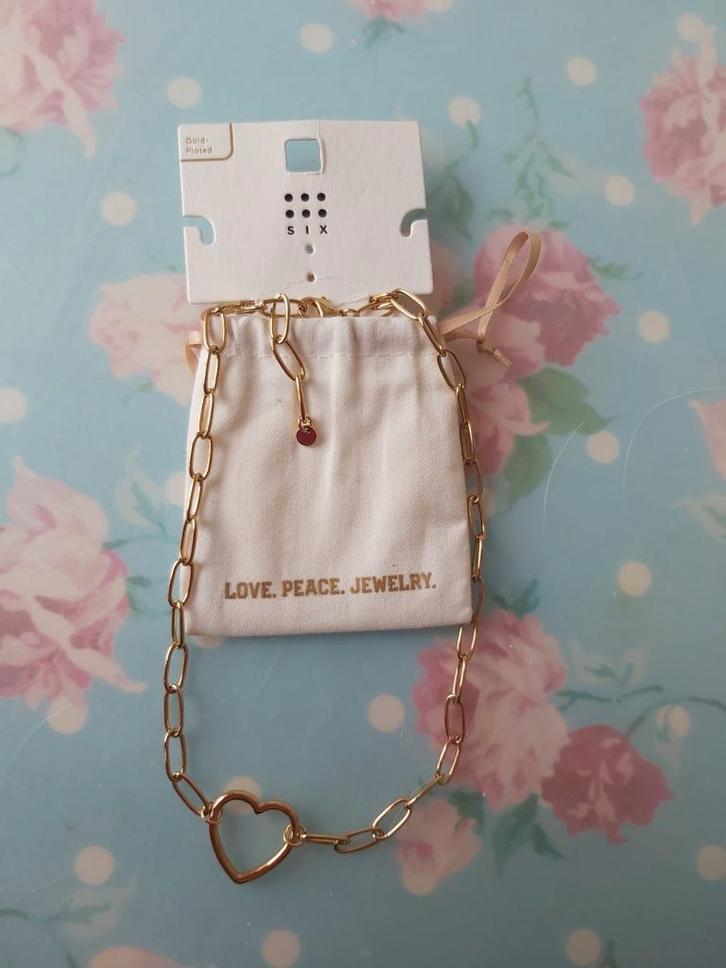 Nieuw! Gold plated verguld ketting met hartje. Verstelbaar., Sieraden, Tassen en Uiterlijk, Armbanden, Nieuw, Overige materialen