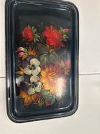 Vintage Metalen Dienblad met Bloemen, Ophalen of Verzenden, Gebruikt, Rechthoekig, Metaal