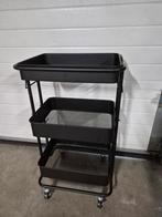bijzettafeltje zwart op wielen, Minder dan 55 cm, Gebruikt, Rechthoekig, Ophalen