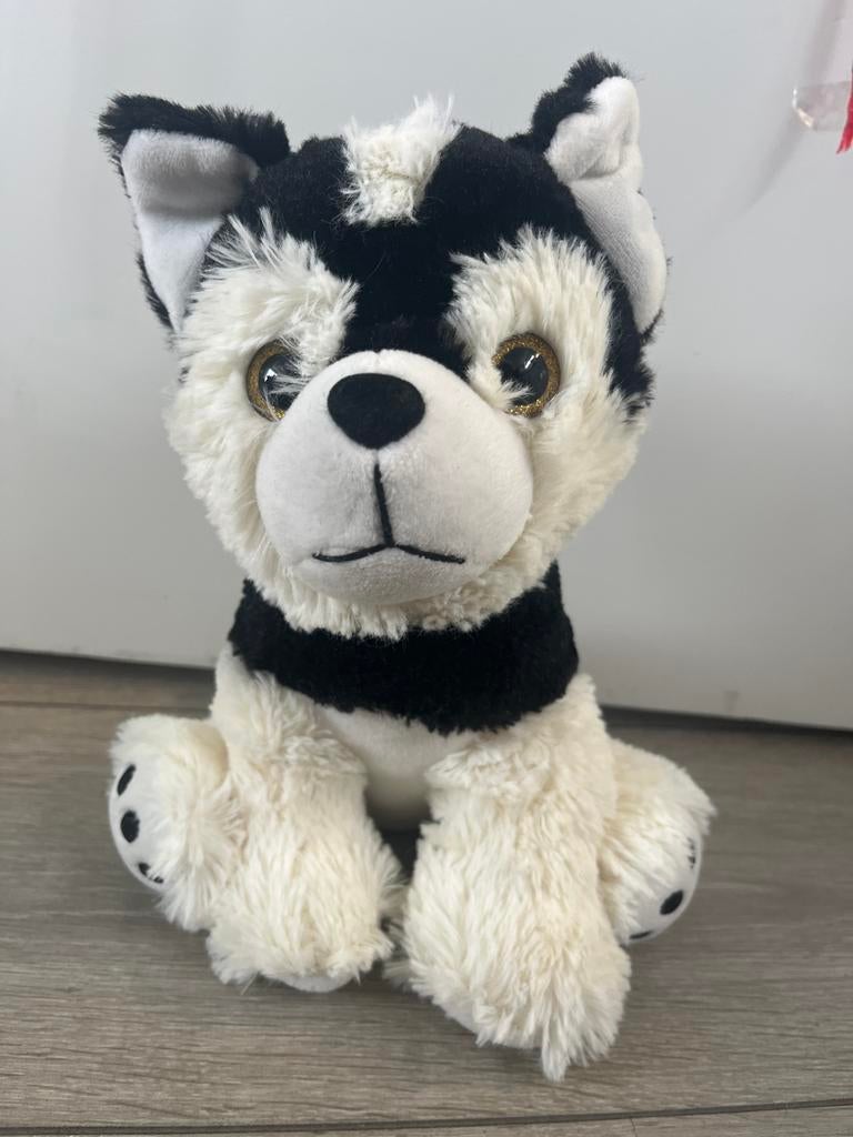 Zwarte en Witte Pluche knuffel Hond, Ophalen of Verzenden, Nieuw, Hond