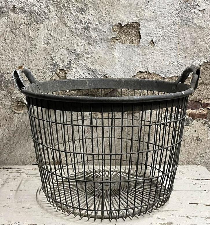 Brocante oud zinken aardappelmand / mand lager model, Antiek en Kunst, Curiosa en Brocante, Verzenden