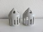2 grijze keramieken waxinelichthouders, waxinelichthuisjes, Ophalen of Verzenden, Zo goed als nieuw