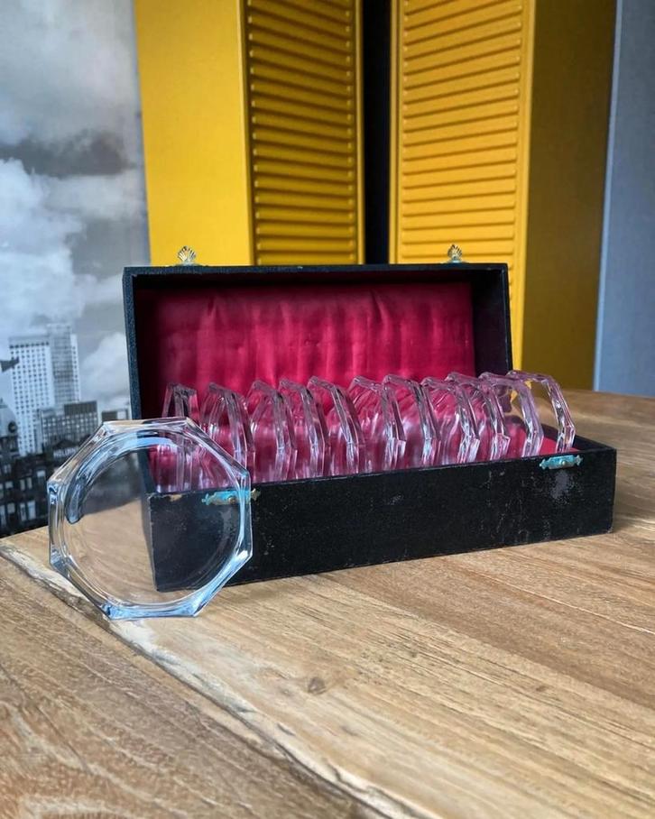 Vintage glazen onderzetters, Huis en Inrichting, Woonaccessoires | Schalen en Manden, Zo goed als nieuw, Rechthoekig, Glas, Ophalen of Verzenden