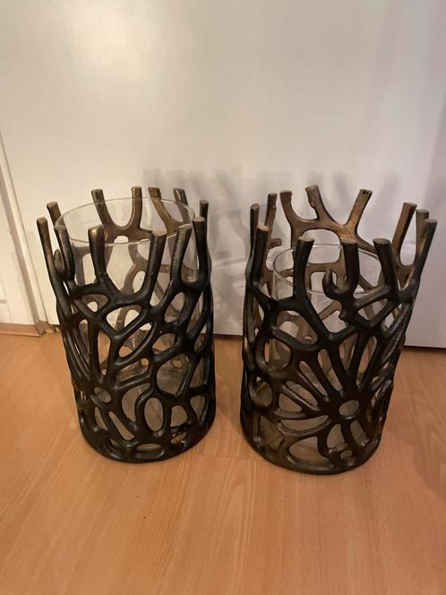 Metalen Vazen/Windlichten Set, Huis en Inrichting, Woonaccessoires | Kandelaars en Kaarsen, Zo goed als nieuw, Kandelaar, 25 tot 50 cm