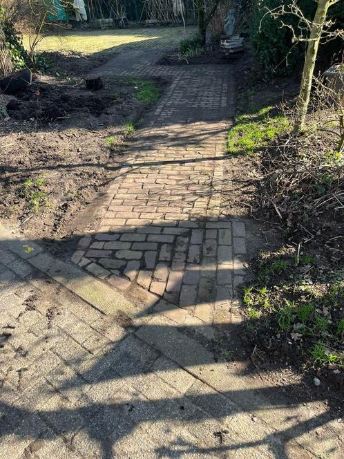 Oude gebakken klinkers,kei formaat op pallet, Tuin en Terras, Tegels en Klinkers, Gebruikt, Klinkers, Keramiek, 10 m² of meer