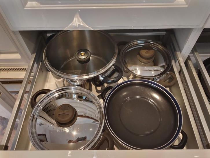 Complete pannenset, diverse maten, Huis en Inrichting, Keuken | Potten en Pannen, Zo goed als nieuw, Pannenset, Rvs, Inductieplaat