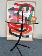 Design Bijzettafel Glas & Staal, Huis en Inrichting, Tafels | Bijzettafels, Minder dan 55 cm, Rond, Ophalen, 45 tot 60 cm