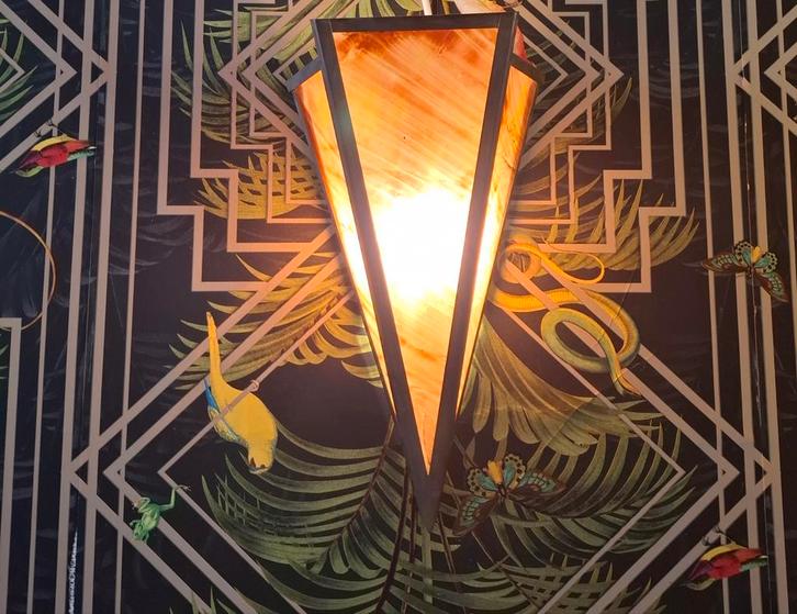 2 stuks Art Deco Amsterdamse School Lampen, jaren 30, Huis en Inrichting, Lampen | Wandlampen, Zo goed als nieuw, Glas, Metaal
