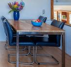 Blauwe leren eetkamerstoelen (set van 4), Huis en Inrichting, Stoelen, Ophalen, Gebruikt, Blauw, Vier