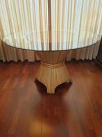 John McGuire Vintage Rotan Eettafel met Glasplaat, Huis en Inrichting, Ophalen, Gebruikt, Rond, McGuire Design