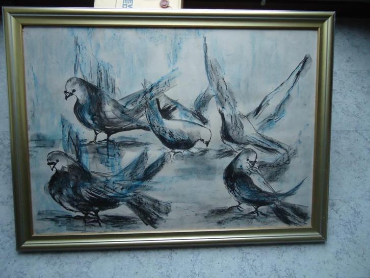 Palomas (Duiven) van René Moreno Arozqueta Mexico, Antiek en Kunst, Kunst | Schilderijen | Modern, Verzenden