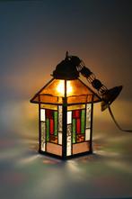 Vintage antiek lantaarn hallamp van glas in lood kleur, Ophalen of Verzenden